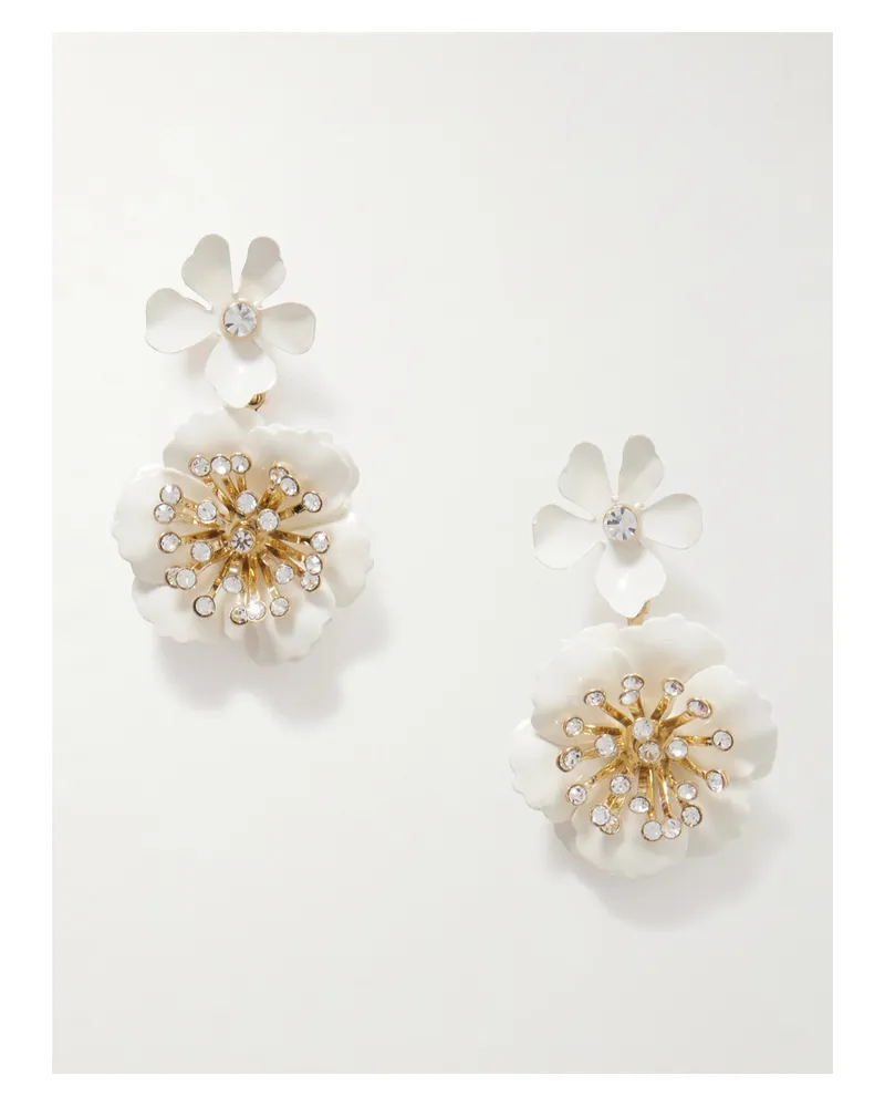 Carolina Herrera New York Gold-tone, Enamel And Crystal Earrings - White White