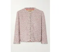 Jacke Aus Metallic-tweed Mit Chiffonbesätzen Und Kristallen - Pink