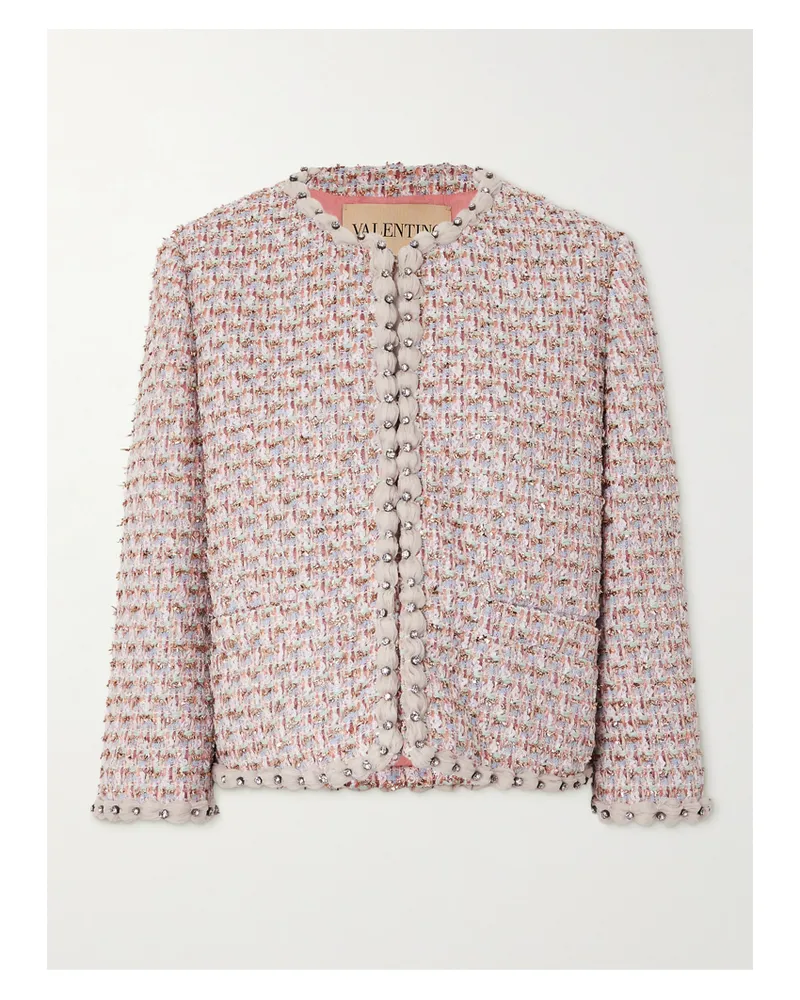 Valentino Garavani Jacke Aus Metallic-tweed Mit Chiffonbesätzen Und Kristallen - Pink Pink