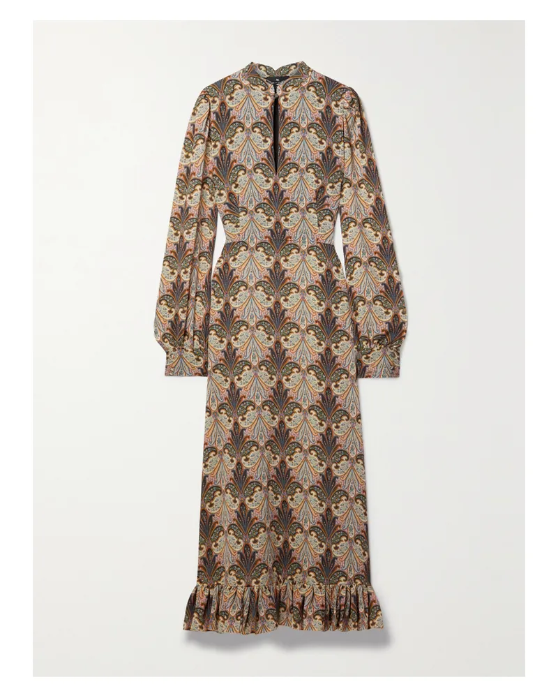 Etro Midikleid Aus Bedrucktem Crêpe Mit Rüsche - Schwarz Schwarz