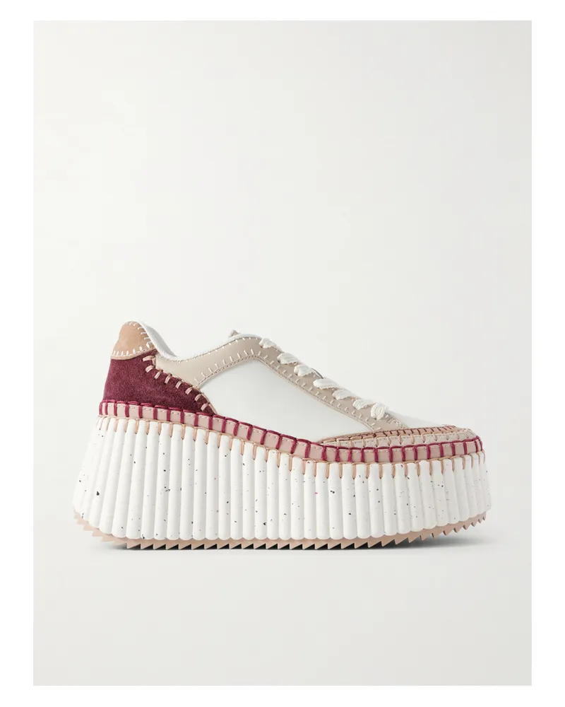 Chloé Nama Suede-trimmed Leather Platform Sneakers - Neutrals Neutrals