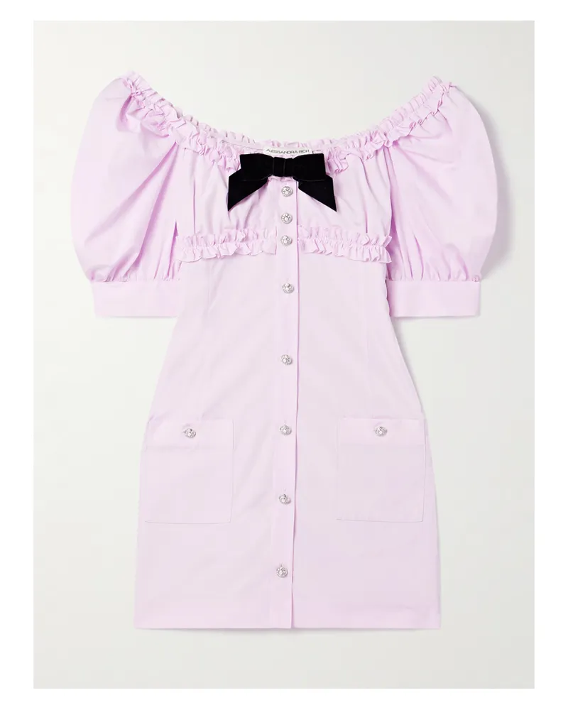 Alessandra Rich Minikleid Aus Baumwollpopeline Mit Rüschen Und Samtbesatz - Pink Pink