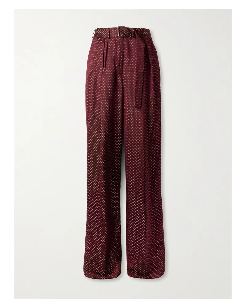 Dries van Noten Bundfaltenhose Mit Weitem Bein Aus Glänzendem Satin Mit Jacquard-muster - Burgunder Burgunder