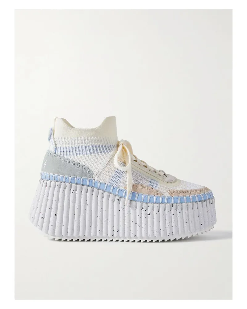 Chloé Nama Sneakers Aus Veloursleder Und Mesh Mit Lederbesätzen, Plateau Und Stickereien - Weiß Weiß