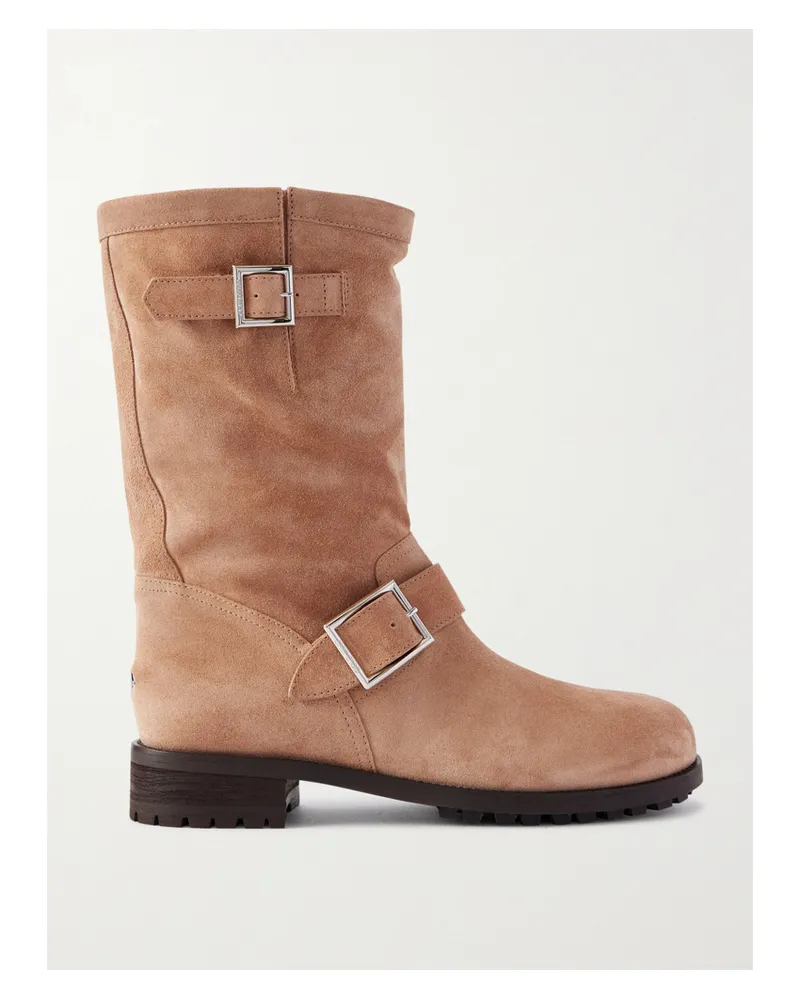 Jimmy Choo Biker Buckled Suede Ankle Boots - Brown Brown