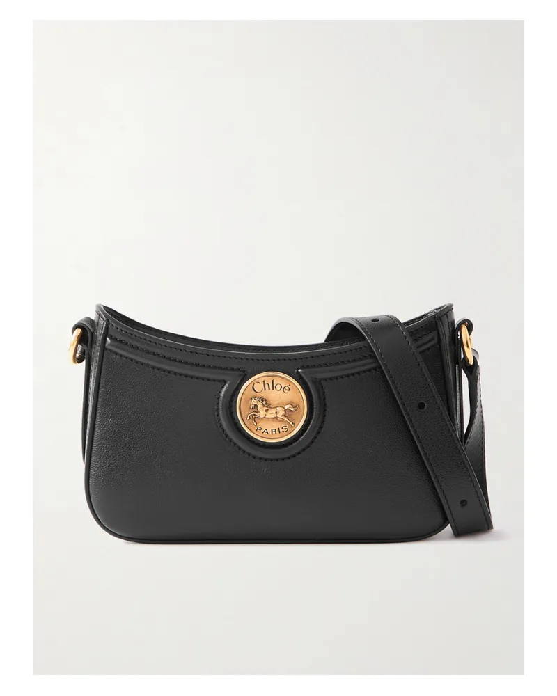 Chloé Horse Medal Schultertasche Aus Strukturiertem Leder - Schwarz Schwarz