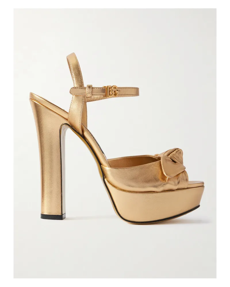 Dolce & Gabbana Plateausandalen Aus Metallic-leder Mit Knoten - Gold Gold