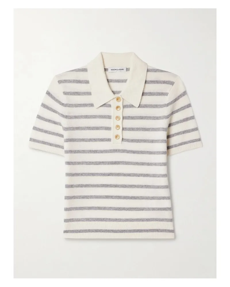 Veronica Beard Brandt Polohemd Aus Gestreiftem Kaschmir - Elfenbein Elfenbein