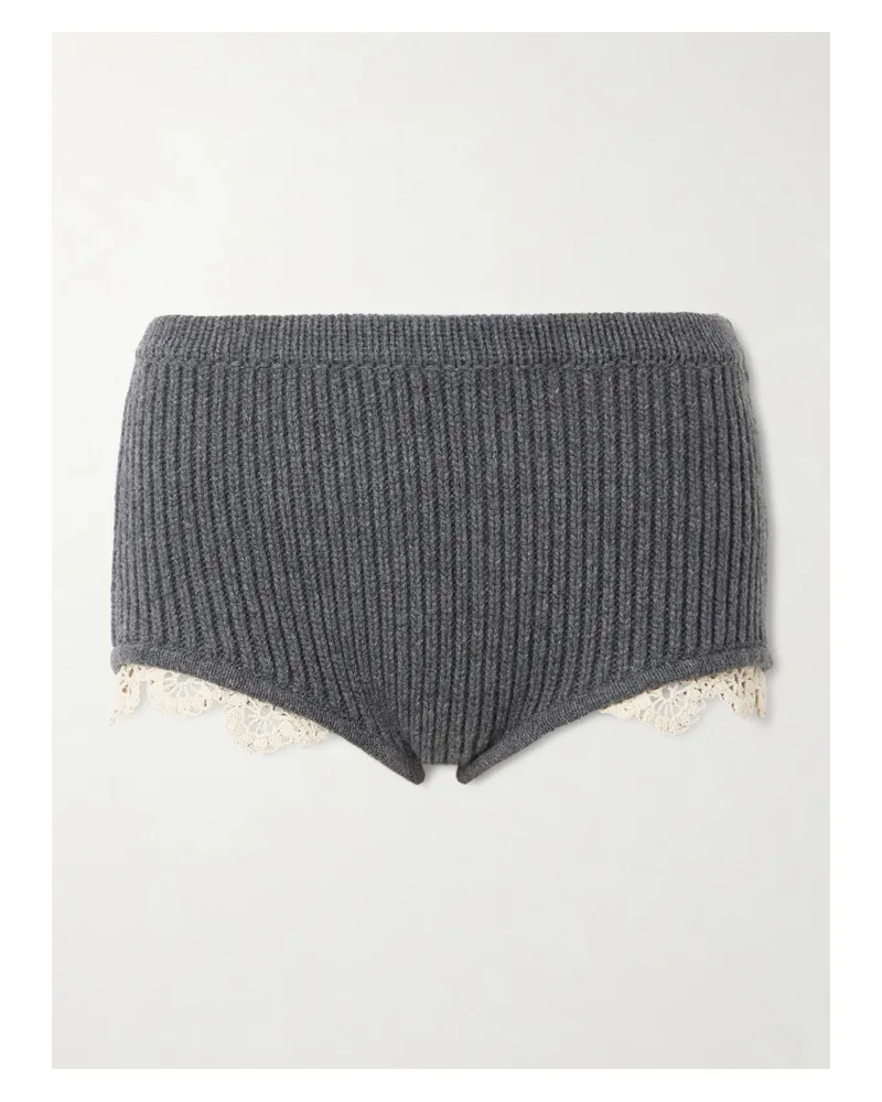 Magda Butrym Crochet-trimmed Knitted Cashmere Shorts - Gray Gray