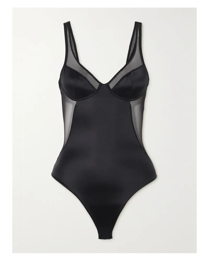 Spanx String-body Aus Stretch-satin Mit Mesh-einsätzen - Schwarz Schwarz