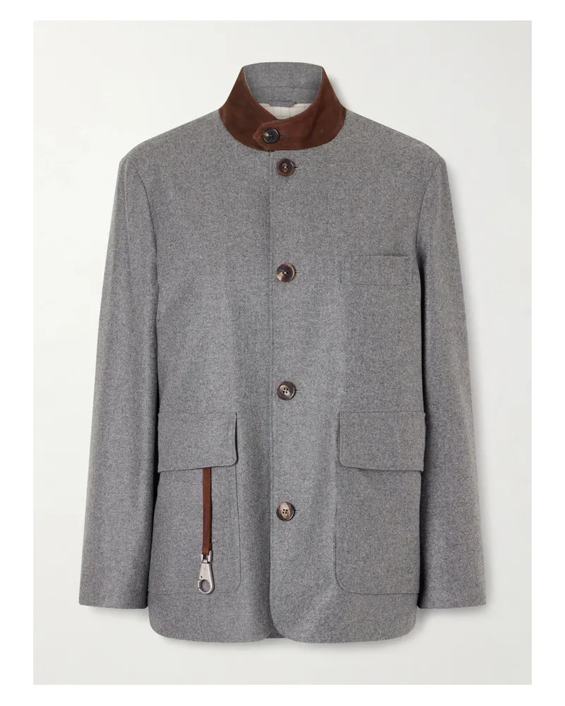 Loro Piana Roadster Suede-trimmed Wool And Cashmere-blend Jacket - Gray Gray