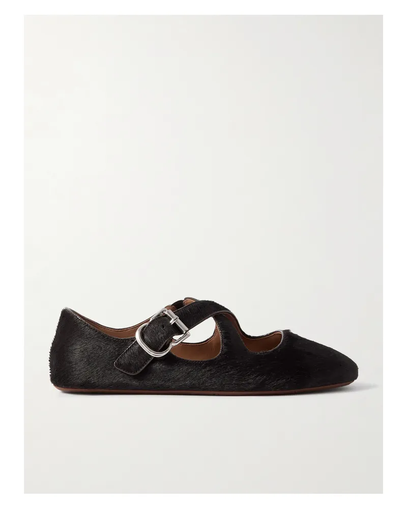 Alaïa Criss Cross Leather-trimmed Calf Hair Ballet Flats - Brown Brown