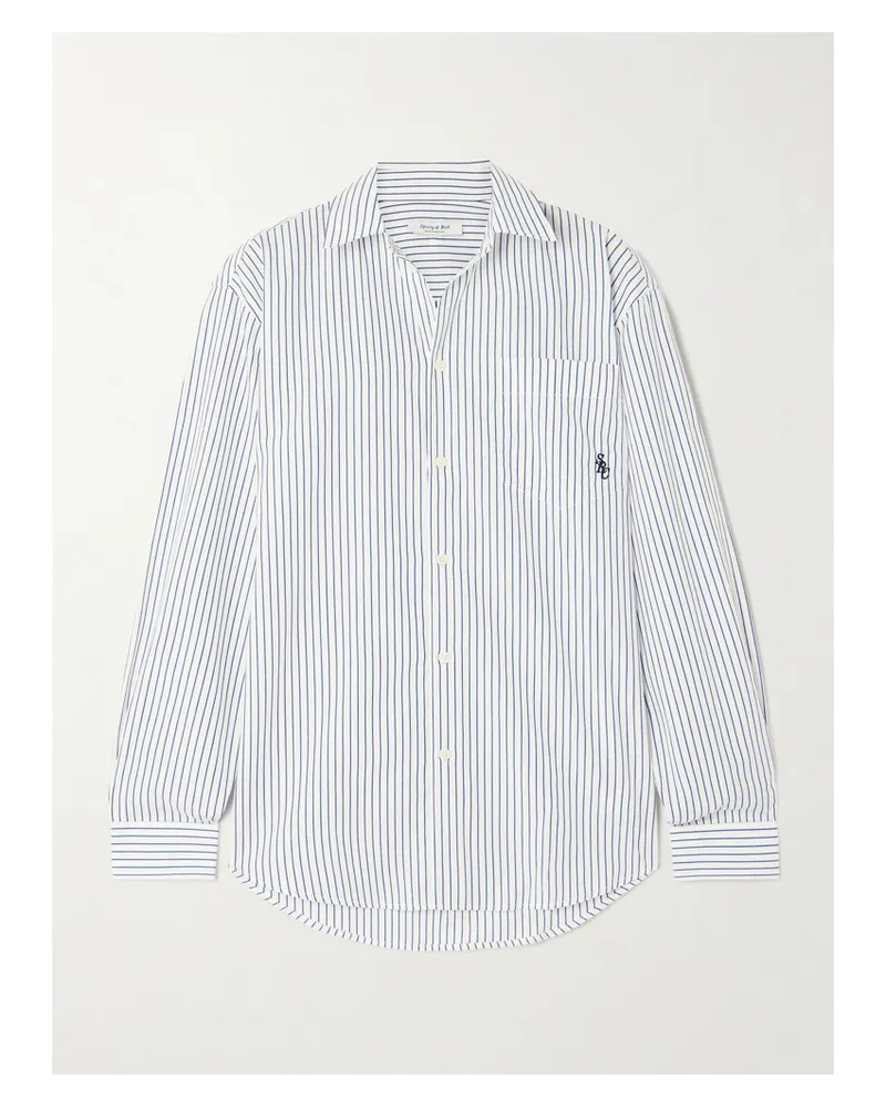 SPORTY & RICH Src Hemd Aus Gestreifter Baumwollpopeline Mit Stickerei - Weiß Weiß