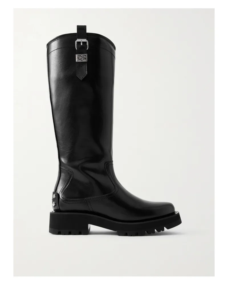 Ganni Kniehohe Stiefel Aus Oleatex™-material Mit Verzierung - Schwarz Schwarz