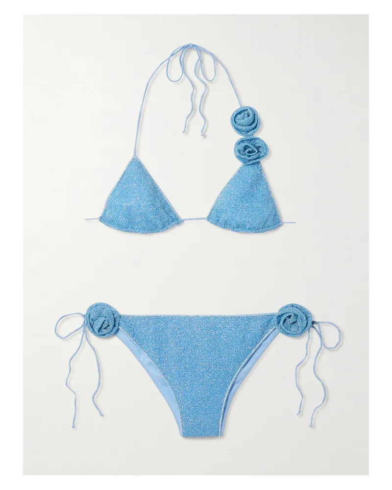 Oséree Lumière Rose Triangel-bikini Aus Lurex® Mit Applikationen - Blau Blau
