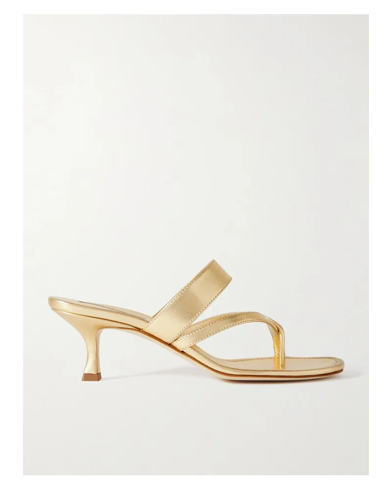 Manolo Blahnik Susa 50 Ledersandalen In Metallic-optik - Gold Gold