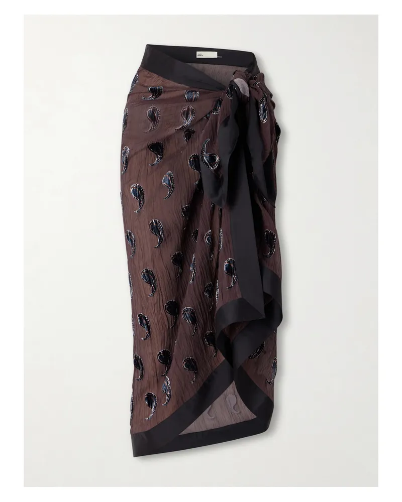 Tory Burch Paisley-devoré Silk-blend Crepon Pareo - Brown Brown