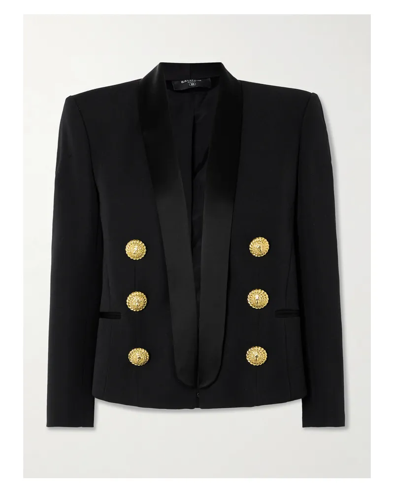 Balmain Jacke Aus Grain De Poudre Aus Wolle Mit Satinbesätzen Und Zierknöpfen - Schwarz Schwarz