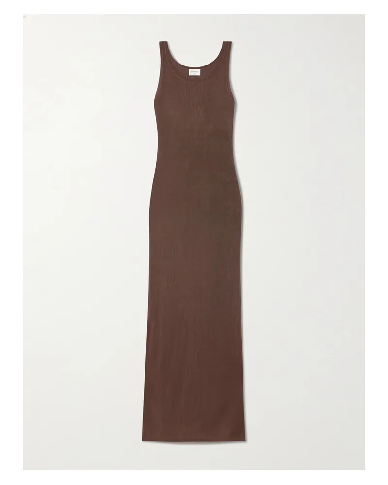 Saint Laurent Ribbed-knit Midi Dress - Brown Brown