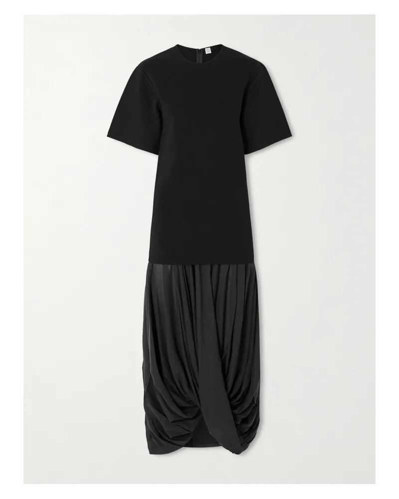 Totême Cocoon Midikleid Aus Strick Und Voile Mit Falten - Schwarz Schwarz