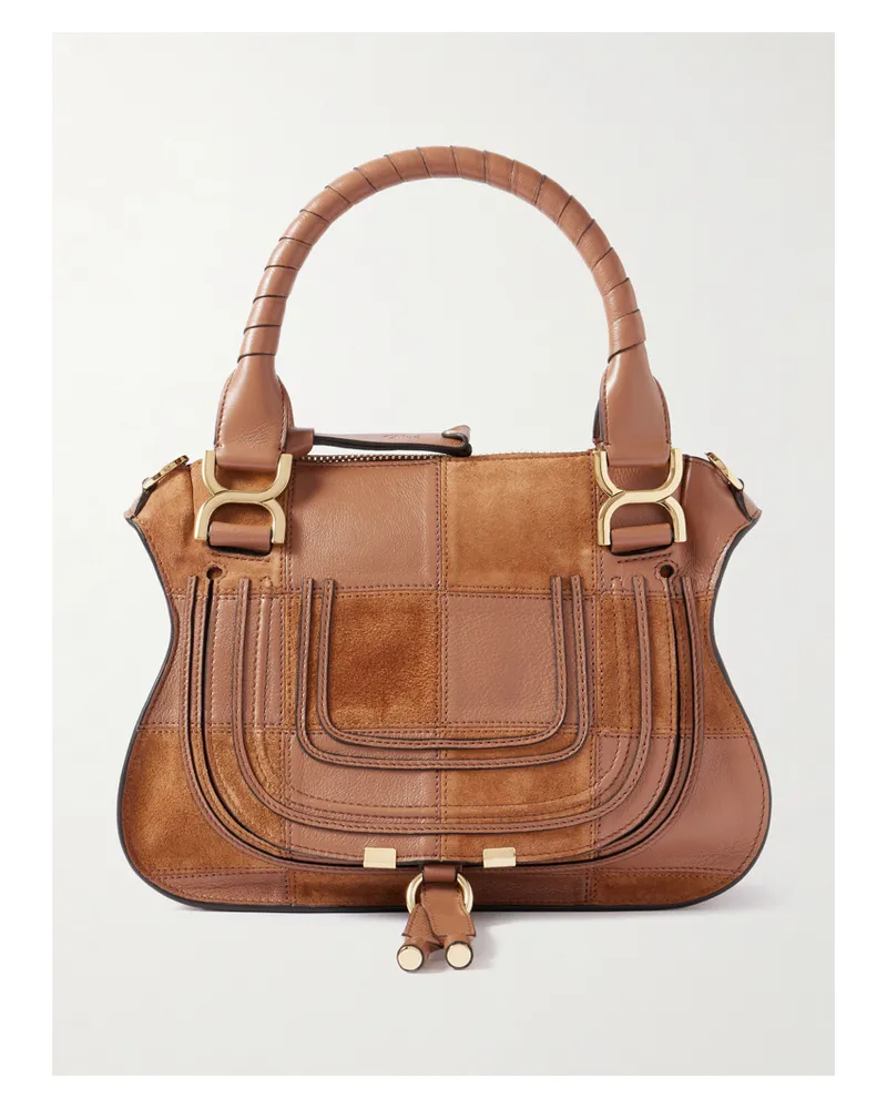 Chloé Marcie Patchwork Leather And Suede Shoulder Bag - Brown Brown