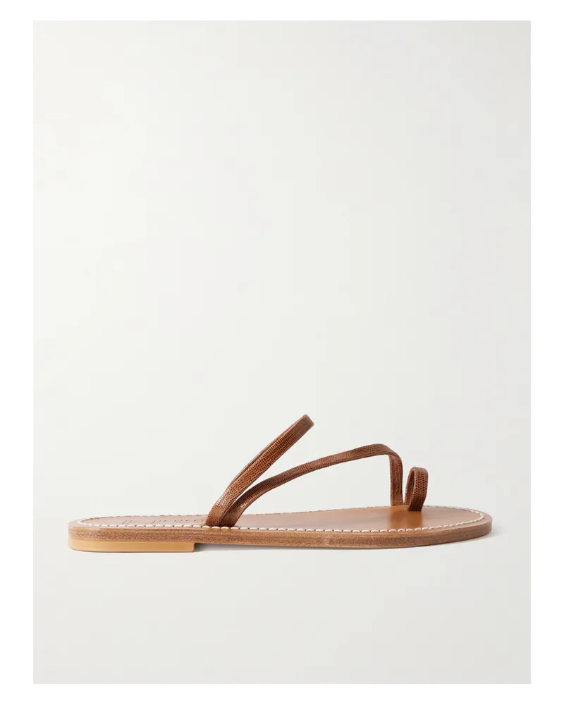 K.Jacques  Actium Lizard-effect Leather Slides - Brown Brown