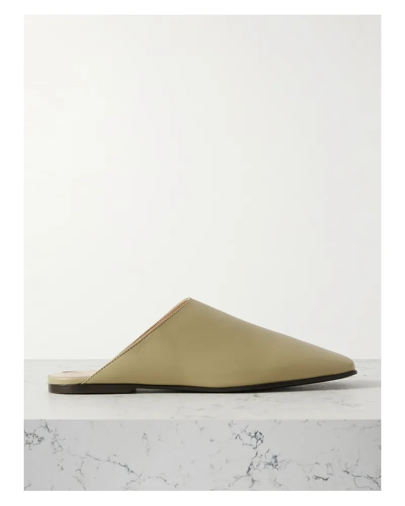 Loro Piana Alba Leather Slippers - Green Green