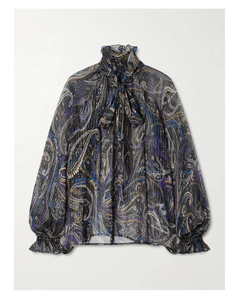 Etro Schluppenbluse Aus Bedrucktem Metallic-seidenkrepon Mit Rüschen - Lila Lila