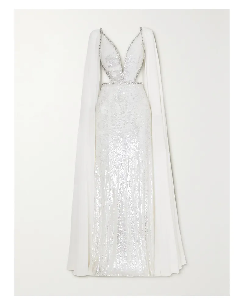 Jenny Packham Robe Aus Chiffon Und Tüll Mit Verzierungen Und Cape-effekt - Weiß Weiß