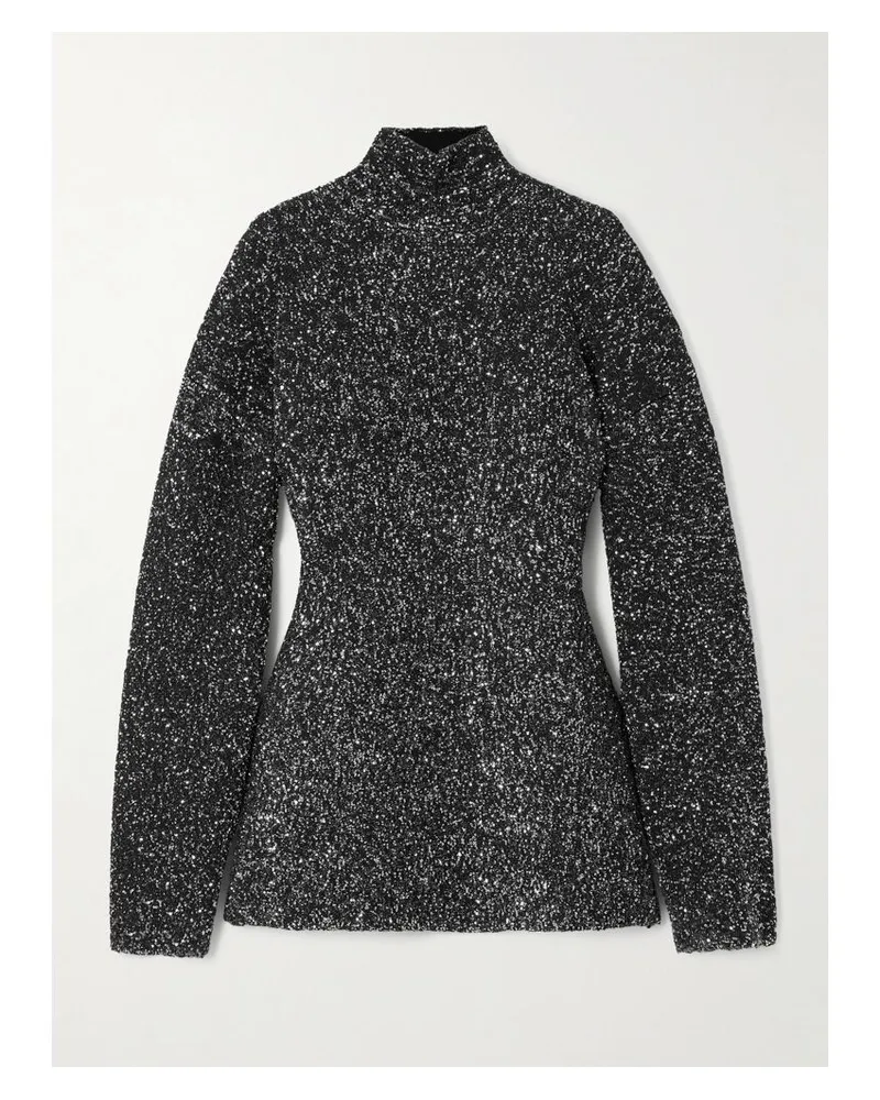 Balenciaga Stehkragenpullover Aus Strick Mit Pailletten - Schwarz Schwarz