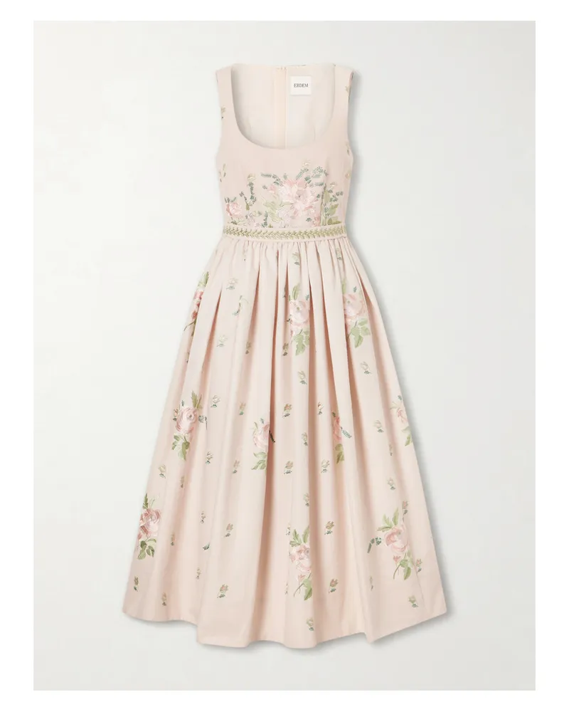 Erdem Floral-embroidered Cotton-faille Midi Dress - Pink Pink