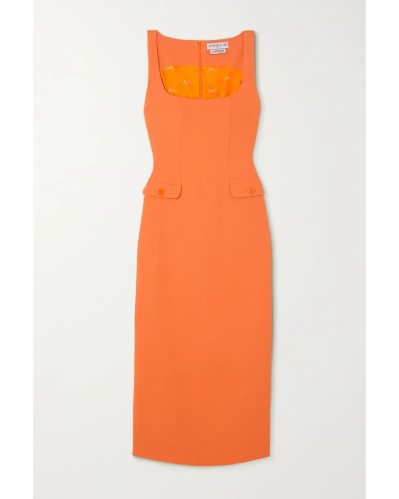 Rowen Rose Midikleid Aus Woll-crêpe - Orange Orange