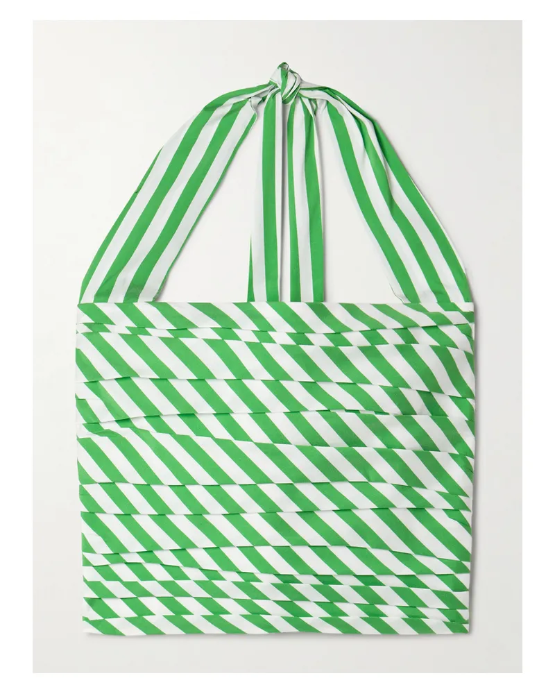 BERNADETTE Tippy Neckholder-oberteil Aus Gestreiftem Taft Mit Falten - Grün Grün