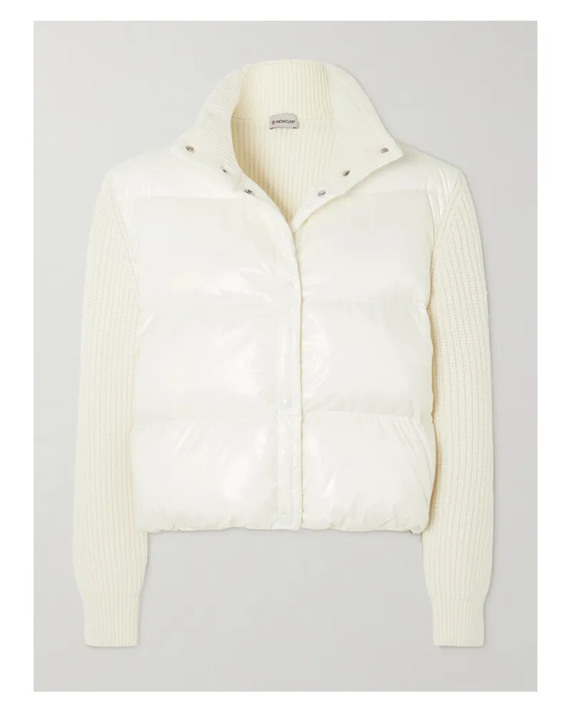 Moncler Ribbed Wool And Quilted Shell Down Hoodie - White White