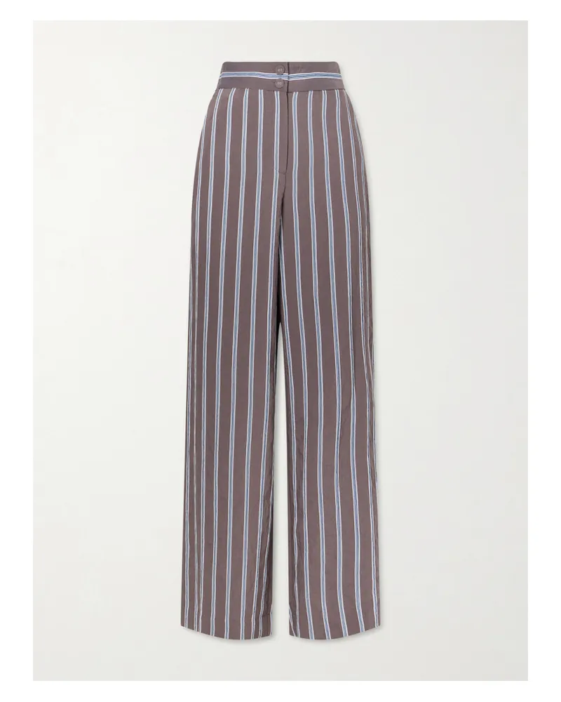 Veronica Beard Striped Woven Wide-leg Pants - Brown Brown