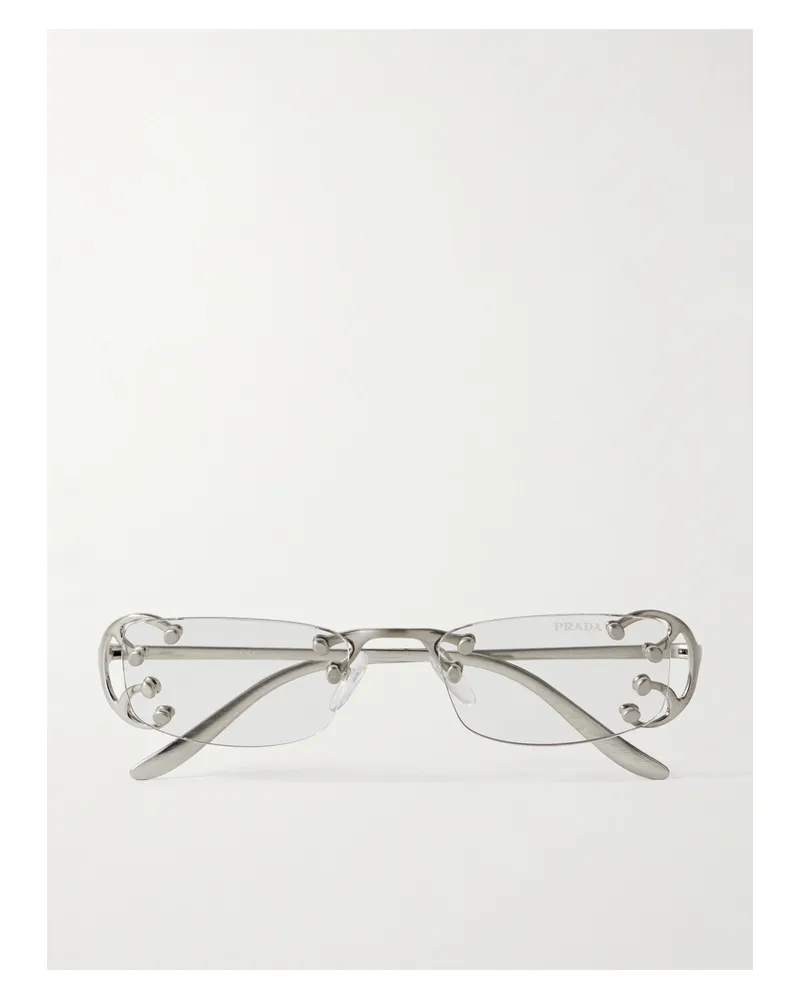 Prada Silberfarbene Brille Mit Ovalem Rahmen Silber
