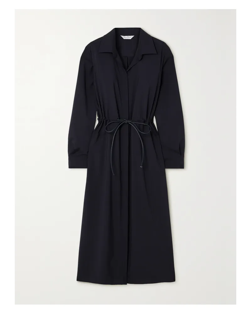 Max Mara Monia Midi-hemdblusenkleid Aus Wolle Mit Bindegürtel - Blau Blau