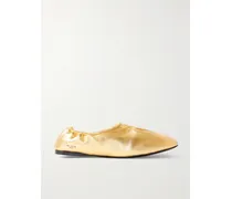 Metallic Leather Ballet Flats - Gold
