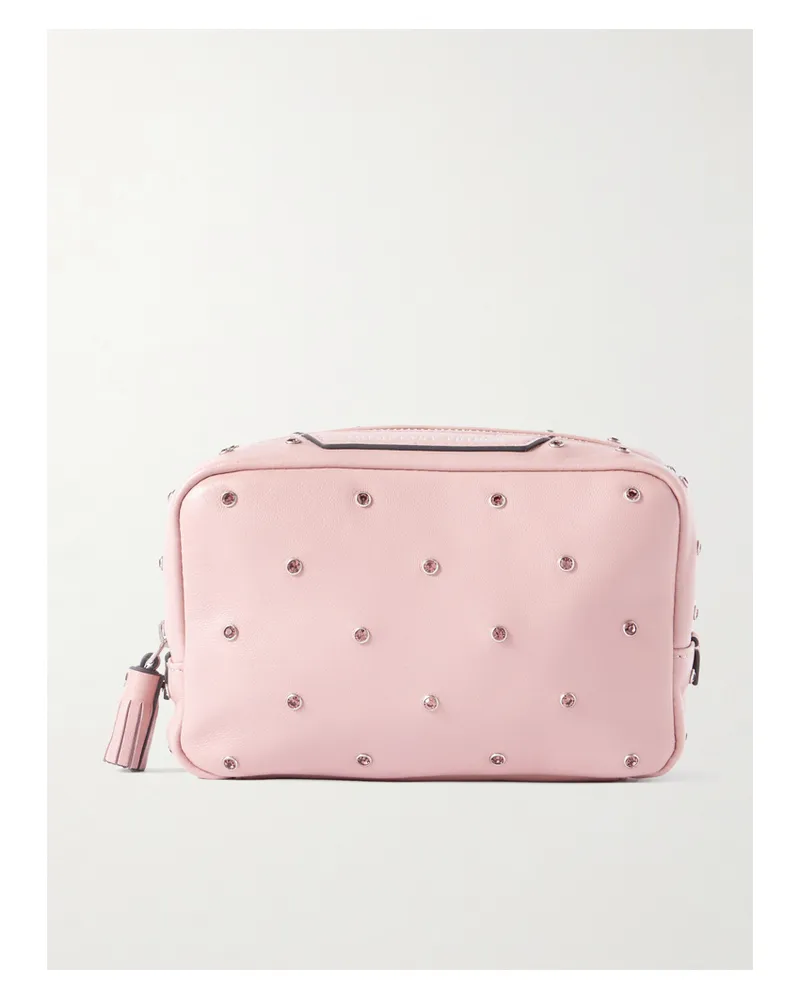 Anya Hindmarch Important Things Kosmetiktasche Aus Leder Mit Kristallen Und Troddel - Pink Pink