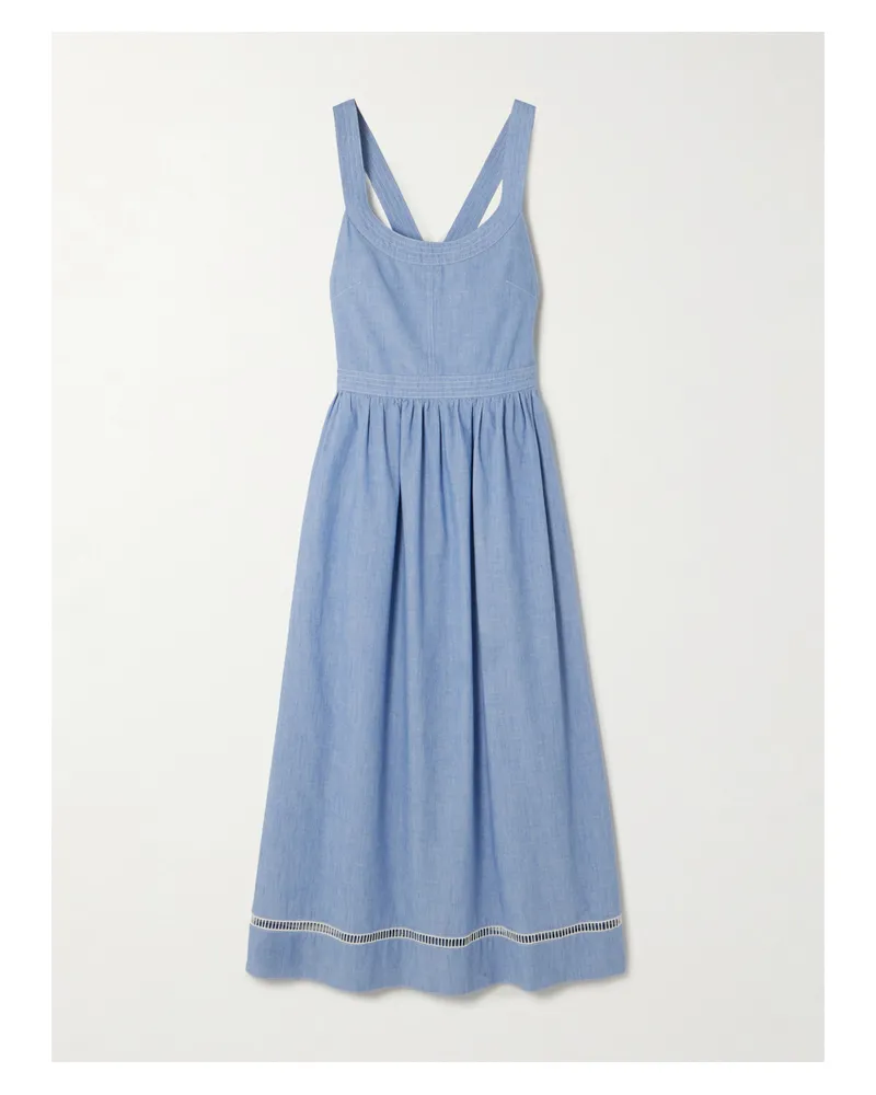 Chloé Midikleid Aus Baumwoll-chambray Mit Häkeleinsatz - Blau Blau