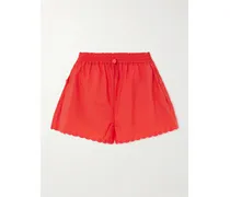Blossom Broderie Anglaise-trimmed Cotton-blend Taffeta Shorts - Red