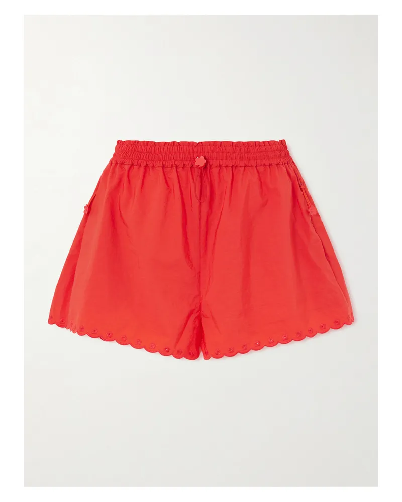 Cecilie Bahnsen Blossom Broderie Anglaise-trimmed Cotton-blend Taffeta Shorts - Red Red