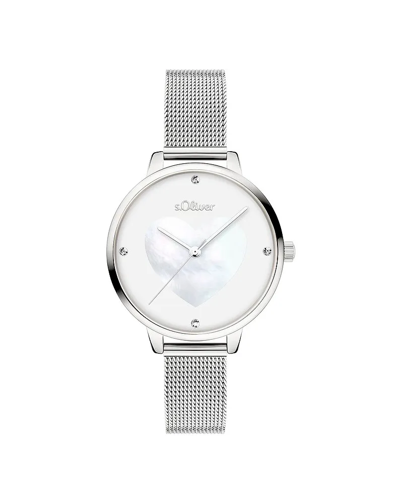 S.Oliver Damenuhr mit bezauberndem Perlmuttherz Silber