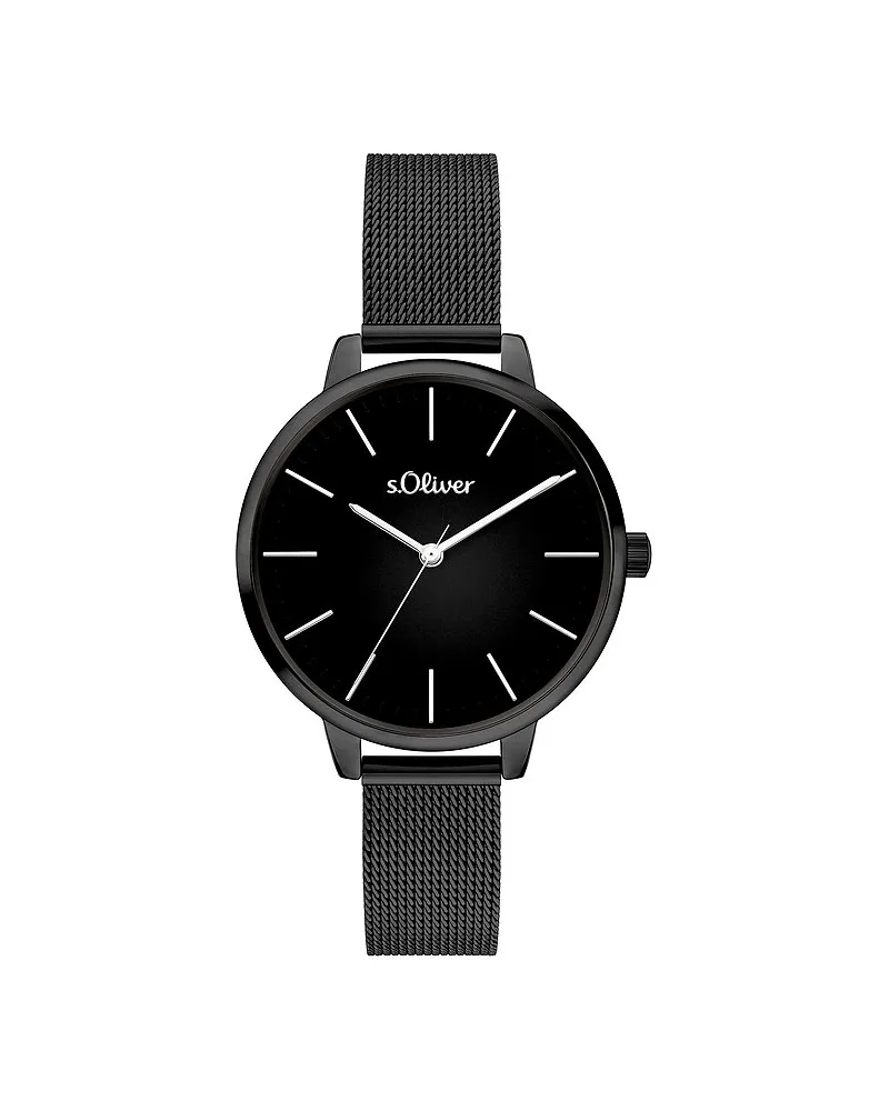 S.Oliver Damenuhr zeitlos mit Meshband Schwarz