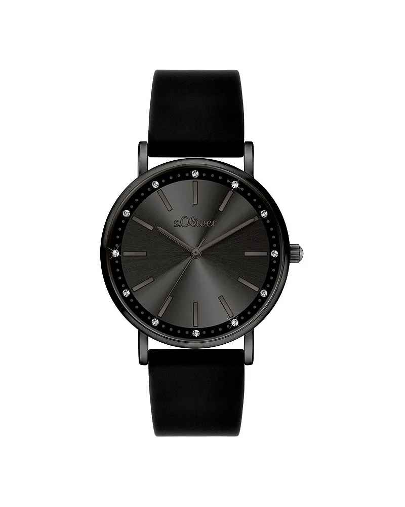S.Oliver Damenuhr klassisch mit funkelnden Steinen Schwarz