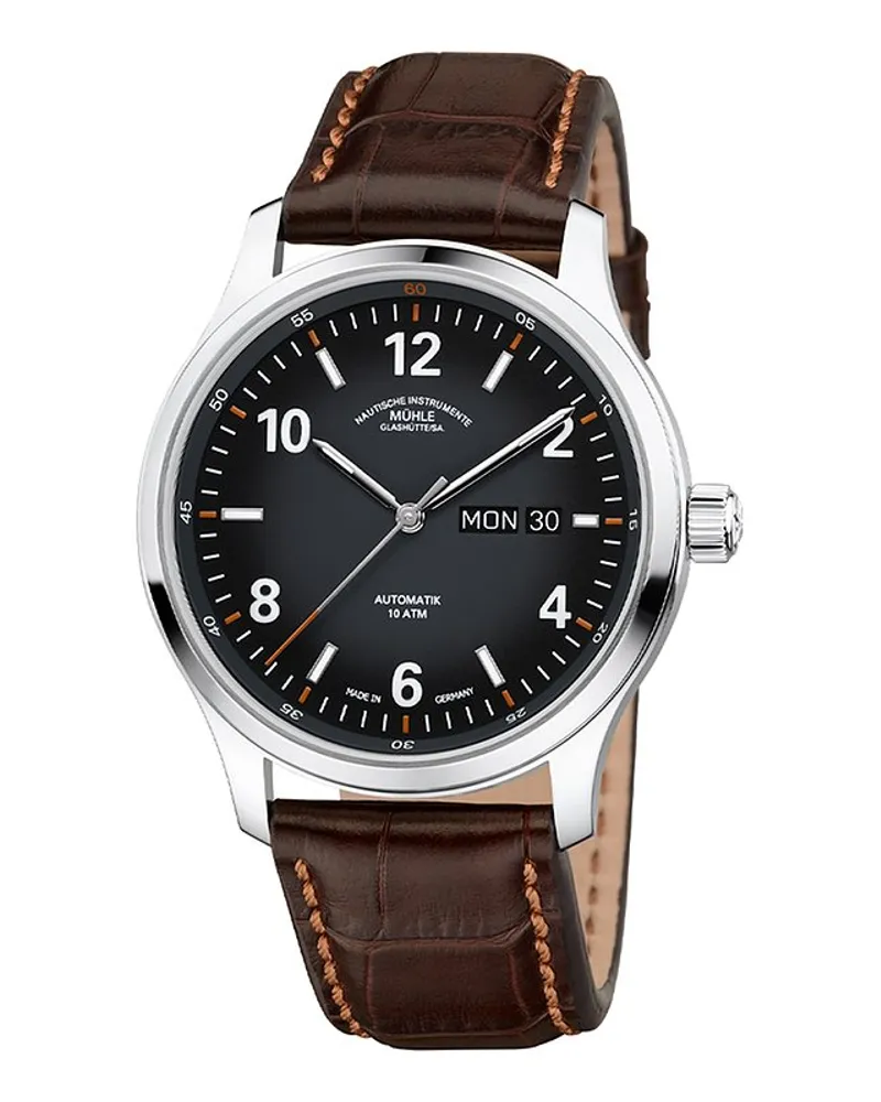 Mühle-Glashütte Herrenuhr Lunova Tag/Datum Silber