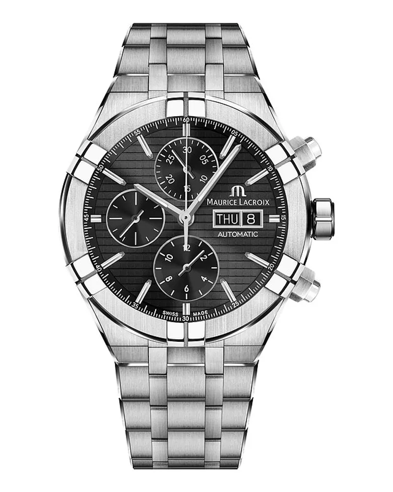 Maurice Lacroix Herrenuhr Aikon Chronograph Day Date Silber