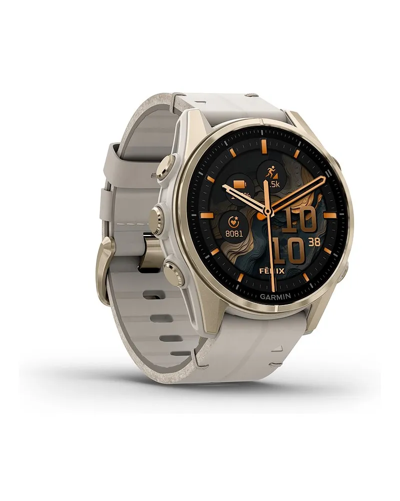 Garmin Smartwatch Fenix 8 - 43 mm AMOLED Sapphire Nebelgrau Softgold Gold