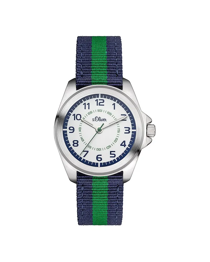 S.Oliver Kinderuhr mit gestreiftem Canvasband Silber