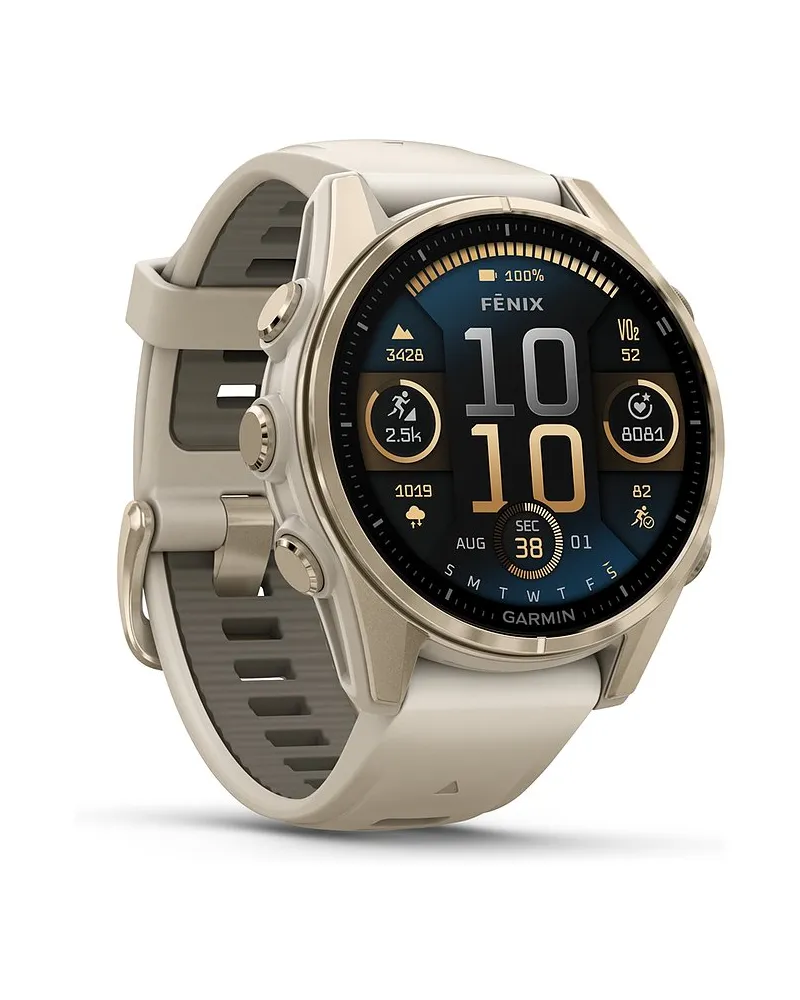 Garmin Smartwatch Fenix 8 - 43 mm AMOLED Sapphire Nebelgrau Softgold Gold